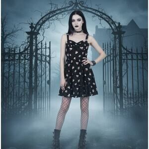 Hot Topic Skull Flower Polka Dot Mini Dress Size Small Punk Goth Halloween